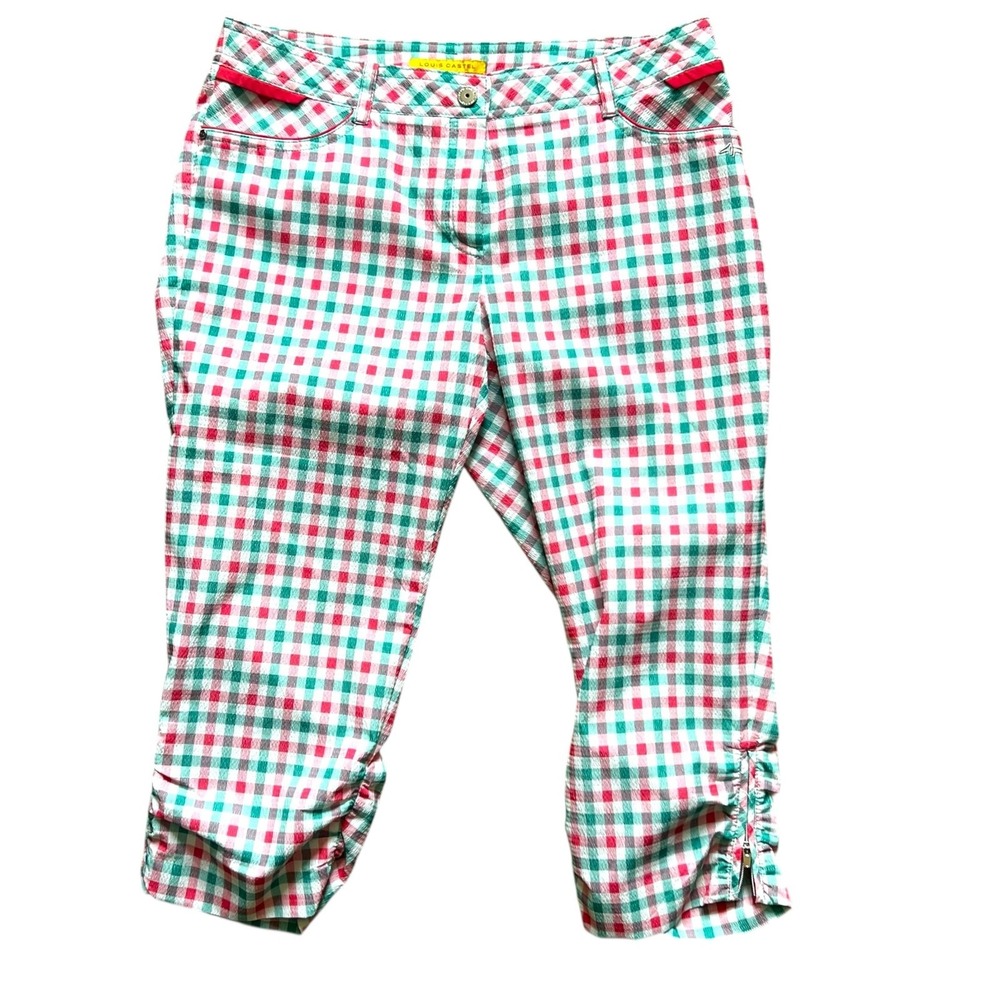 Louis Castel Green Red Plaid Seersucker Capri Golf Pants Womens Size 70 5LFPT218